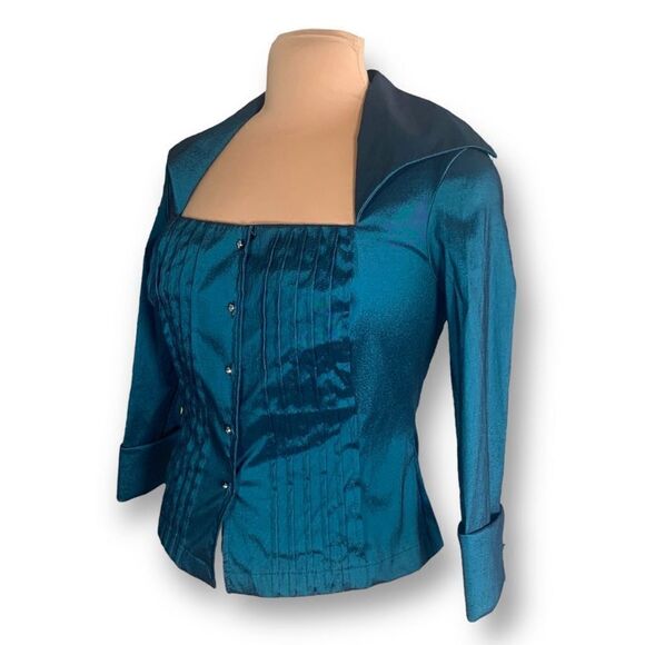 Cache Teal Satin Blouse - Picture 2 of 12
